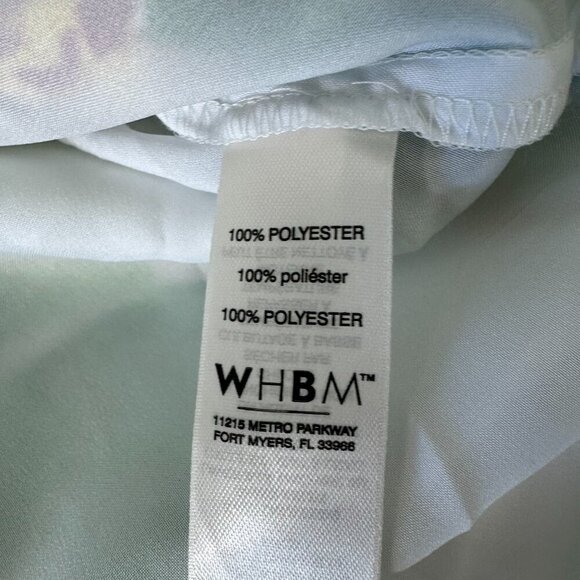 WHBM Flowy Blouse Size L White Green Tropical Palm V-Neck Vacation Beach - Picture 8 of 9